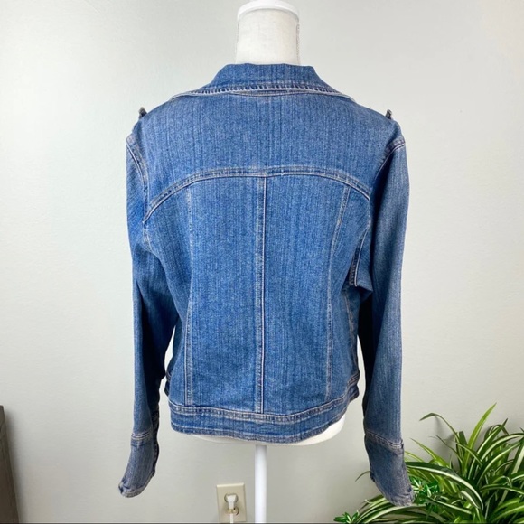Plus Size 1X Jean Jacket Vintage Bling Zippers Crest Jeans - Picture 11 of 12